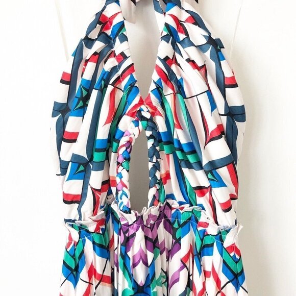 NWT Anthropologie Halter Dress Maxi 8 $248 Cut Out White Blue Side Slit HTF - Picture 8 of 13